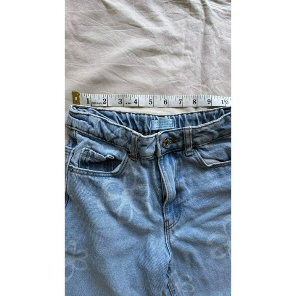 Primark Girls Floral Print Wide Leg Jeans Sz 7-8 Light Wash Demin Elastic Waist - Picture 6 of 11